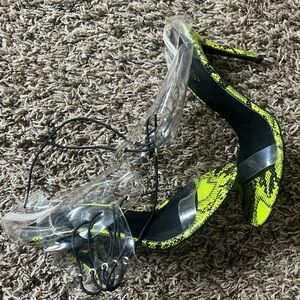 Neon Snake Print Heels with Clear Straps RUNS SMALL